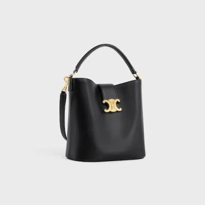 Celine Women Louise Medium Bucket Bag With Metal Triomphe Logo In Black