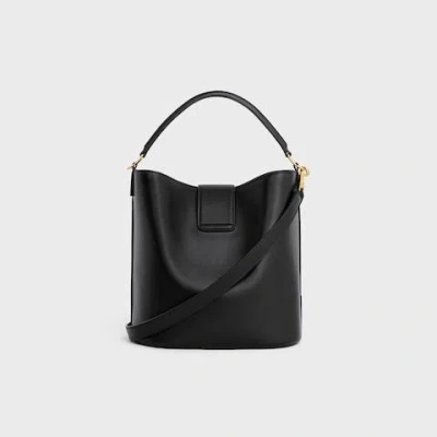 Celine Women Louise Medium Bucket Bag With Metal Triomphe Logo In Black