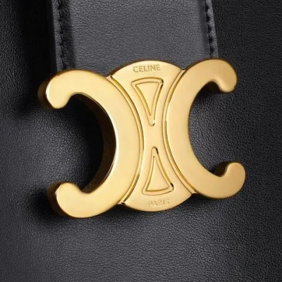 Celine Women Louise Medium Bucket Bag With Metal Triomphe Logo In Black