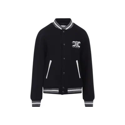 Celine Ribbed Collar Teddy Jacket With Side Pockets In Black