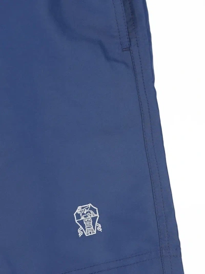 Brunello Cucinelli Straight-leg Mid-length Logo-embroidered Swim Shorts In Blue