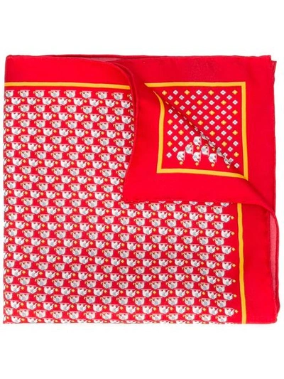 Ferragamo Frog And Lion Silk Pocket Square In Red