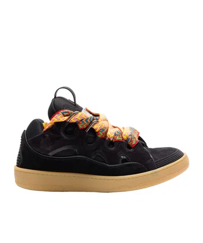 Lanvin Lace Detail Sneakers Suede Panels Rubber Sole In Black