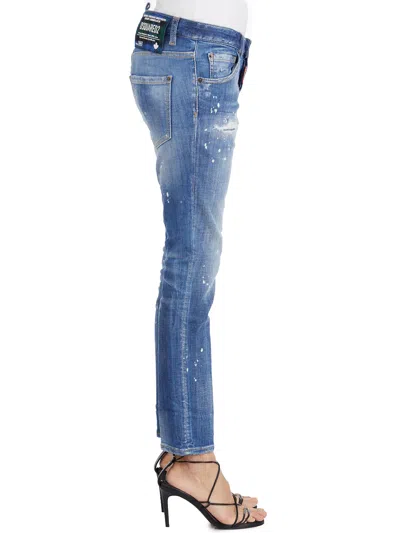 Dsquared2 Distressed Denim Cropped Jeans In Blue