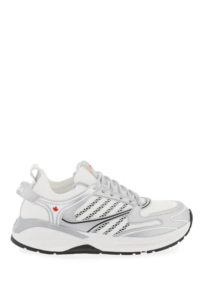 Dsquared2 Chunky Sole Mesh Sneakers With Maple Leaf Print In White