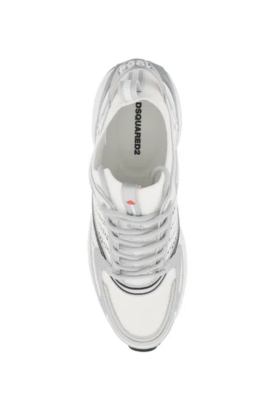 Dsquared2 Chunky Sole Mesh Sneakers With Maple Leaf Print In White