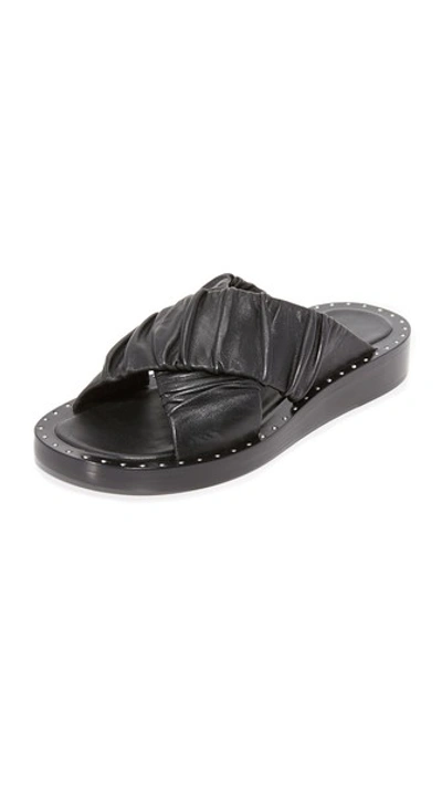 3.1 Phillip Lim Nagano Ruched Leather Flat Slide Sandal In Black | ModeSens