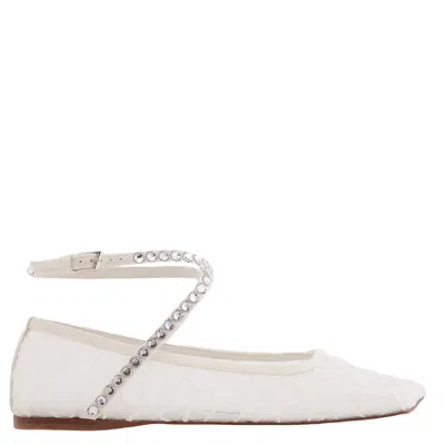 Amina Muaddi White Ane Lace Ballerina Flats In White