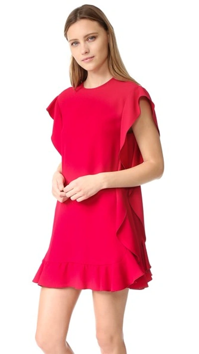 Red Valentino Ruffled Crepe Envers Satin Dress, Red In Ibisco