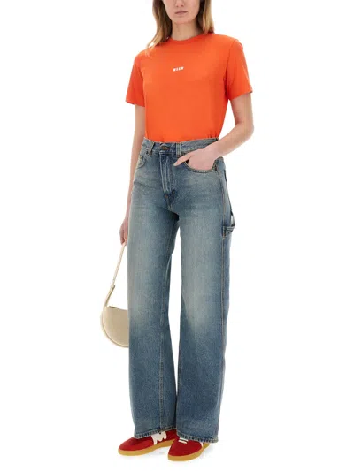 Msgm Tshirt With Logo In Orange