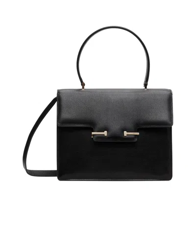 Tom Ford Black Supple Leather Aube Small Top Handle Bag In Black