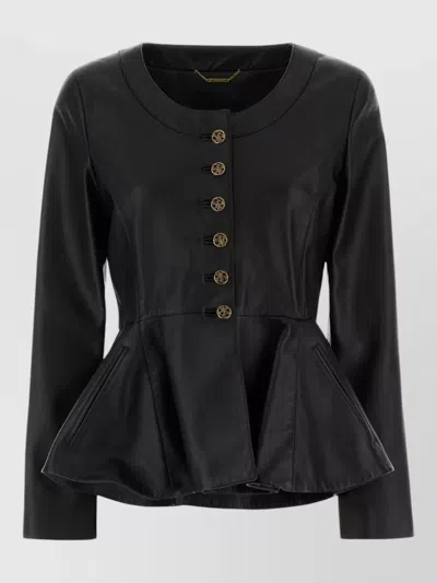 Chloé Leather Jacket Button Detail Long Sleeves In Black