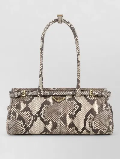 Prada Medium Bonnie Shoulder Handbag In Python Leather With Golden Metal Hardware In White