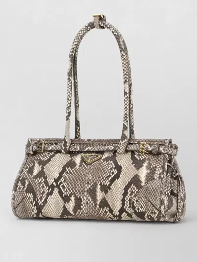 Prada Medium Bonnie Shoulder Handbag In Python Leather With Golden Metal Hardware In White