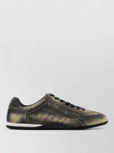 Gucci Leather Shift Sneakers Low Top Rubber Sole In Green