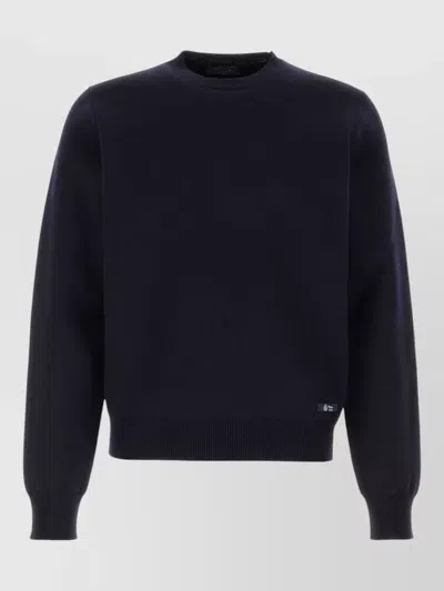 Prada Navy Blue Logo Sweaters In Brown
