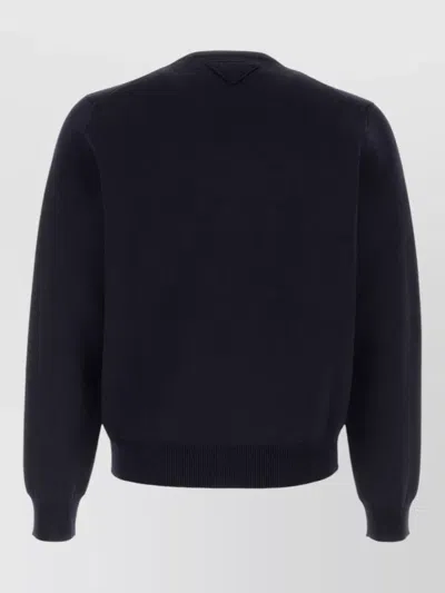 Prada Navy Blue Logo Sweaters In Brown