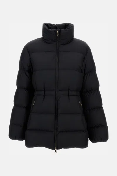 Moncler Down Jacket With Zip And Elastic Waist In Black