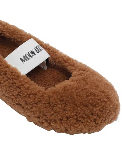 Moon Boot Shearling Ballerina Flats With Logo In Brown