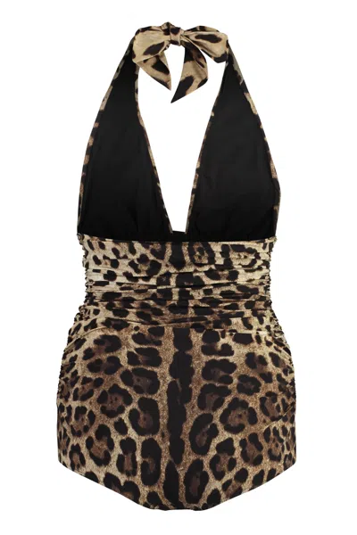 Dolce & Gabbana Women Leopard Printed Sensitive Fabric One-piece Swimsuit In Animal Print