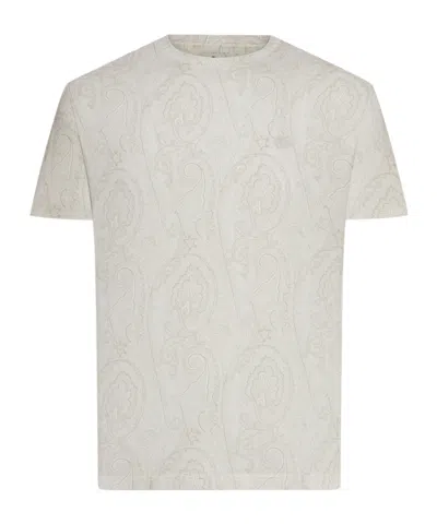 Etro Men Cotton T-shirt With Arnica Pattern In Green