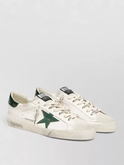 Golden Goose Super-star White Low Top Sneakers With Embossed Logo And Contrasting Heel Tab In Leather Man In White