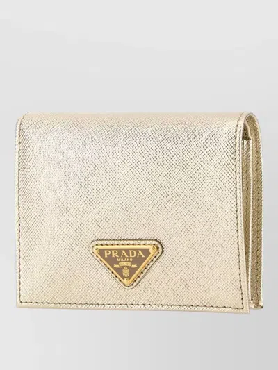 Prada Fold Over Leather Wallet Metallic Finish In Gold