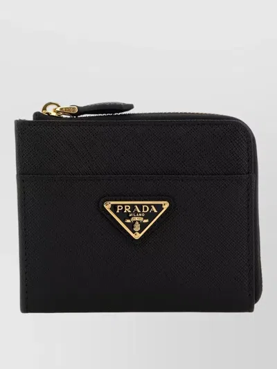 Prada Textured Leather Wallet Slim Design In Black