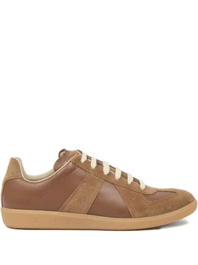 Maison Margiela Brown Suede Panel Low-top Sneakers In Brown