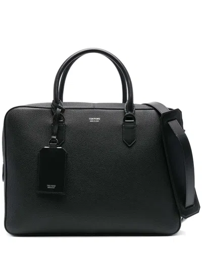 Tom Ford Zippered Shoulder Bag For Carrying Documents In Black