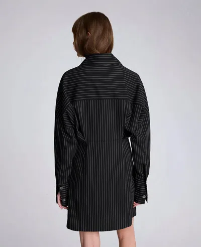 Kenneth Cole Pinstripe Long Sleeve Shirtdress In Black