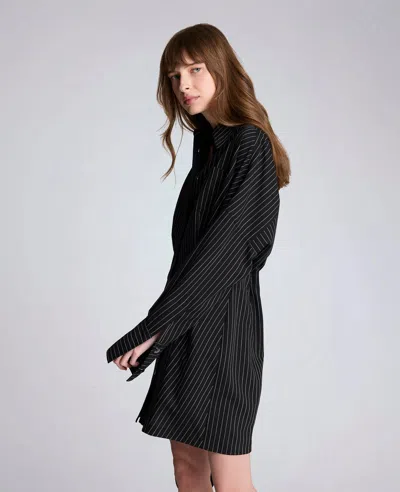 Kenneth Cole Pinstripe Long Sleeve Shirtdress In Black