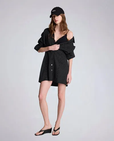 Kenneth Cole Pinstripe Long Sleeve Shirtdress In Black