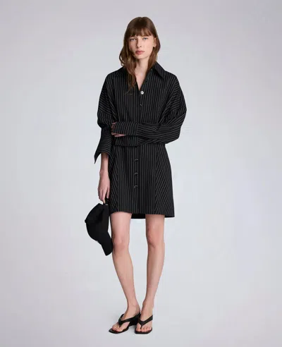Kenneth Cole Pinstripe Long Sleeve Shirtdress In Black