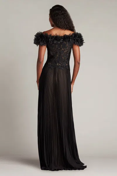 Tadashi Shoji Margaux Off-shoulder Floral Ruffle Trim Gown In Black