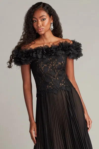 Tadashi Shoji Margaux Off-shoulder Floral Ruffle Trim Gown In Black