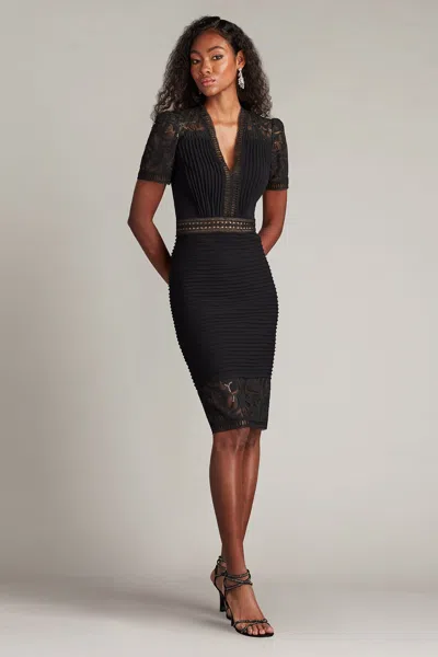 Tadashi Shoji Bos25212m Short Lace Pleated Cocktail Dress In Black