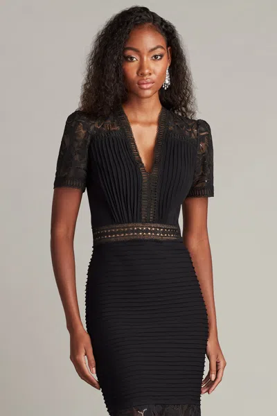 Tadashi Shoji Bos25212m Short Lace Pleated Cocktail Dress In Black