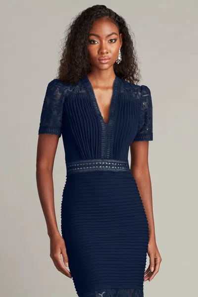 Tadashi Shoji Bos25212m Short Lace Pleated Cocktail Dress In Black