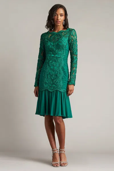 Tadashi Shoji Scroll Soutache Long Sleeve Cocktail Dress In Metallic