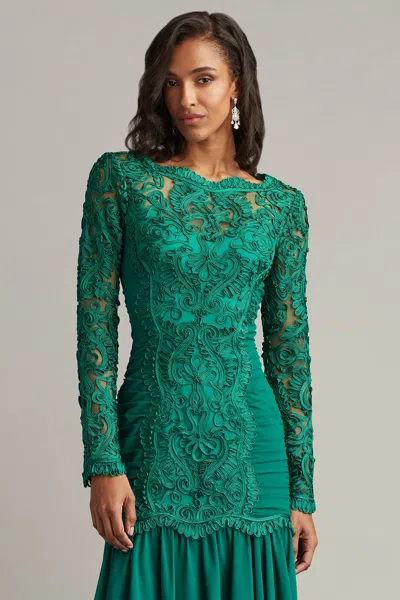 Tadashi Shoji Scroll Soutache Long Sleeve Cocktail Dress In Metallic