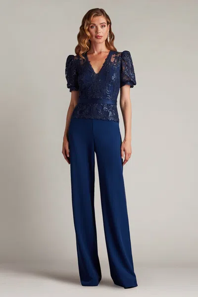 Tadashi Shoji Ziya Embellished Puff Sleeve Jumpsuit In Blue
