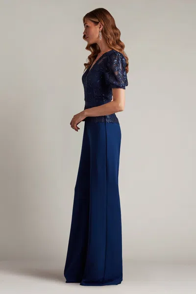 Tadashi Shoji Ziya Embellished Puff Sleeve Jumpsuit In Blue
