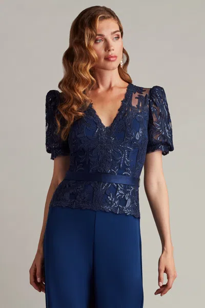 Tadashi Shoji Ziya Embellished Puff Sleeve Jumpsuit In Blue