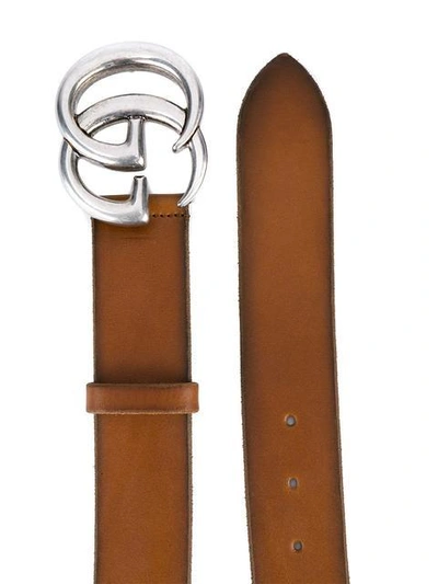 Shop Gucci 'gg' Logo Buckle Belt In Brown