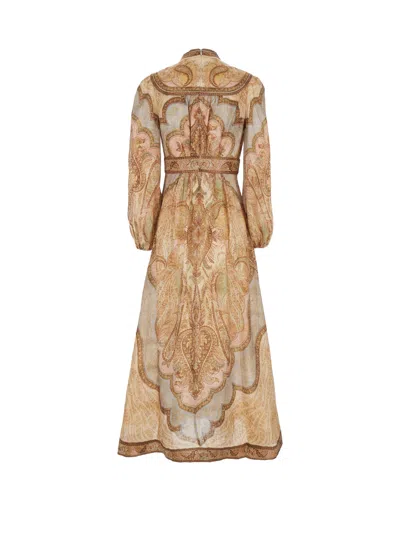 Zimmermann Wanderlust Multicolor Long Dress With V Neck And All-over Paisley Motif In Linen Woman
