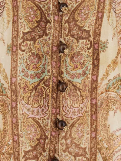 Zimmermann Wanderlust Multicolor Long Dress With V Neck And All-over Paisley Motif In Linen Woman