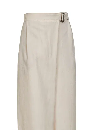 Brunello Cucinelli Women Ivory Fluid Twill Sartorial Wrap Trousers In Neutral