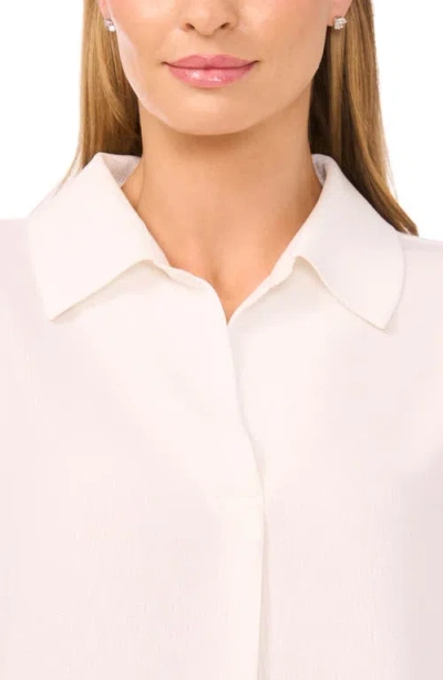 Halogenr Halogen(r) Tonal Stripe Collared Split Neck Top In White