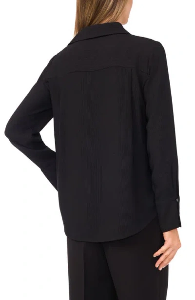 Halogenr Halogen(r) Tonal Stripe Collared Split Neck Top In Black